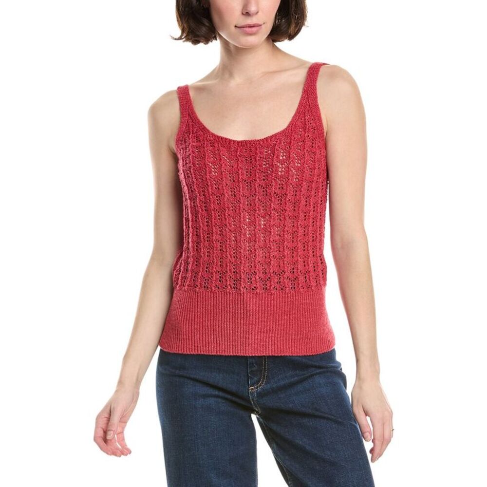 Eleventy Womens  Knitted Linen-Blend Tank Top, Red
